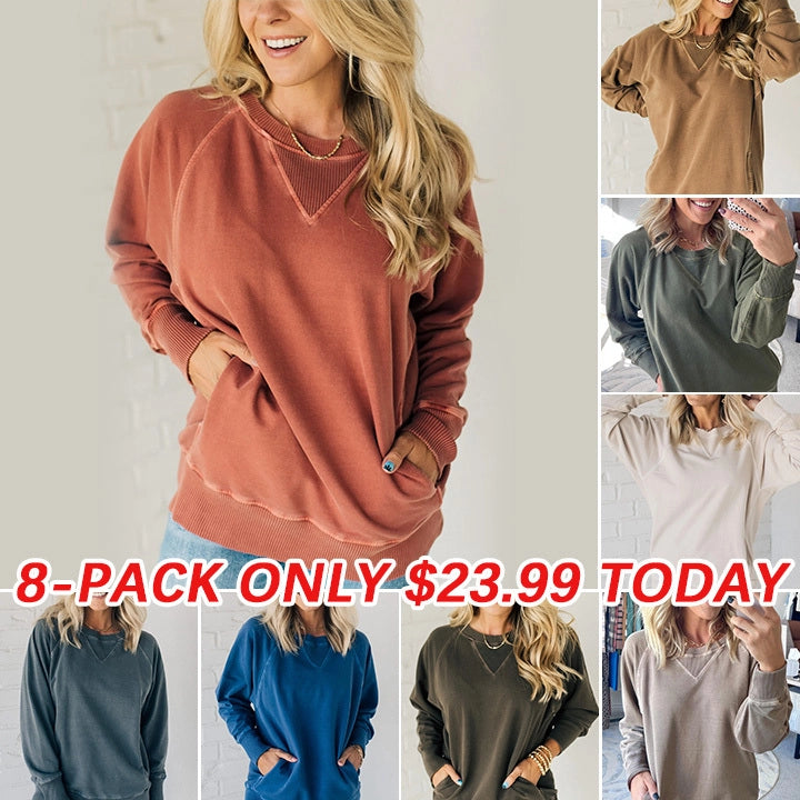 🔥8-Pack Women's Ribbed Accent Pocketed Pullover